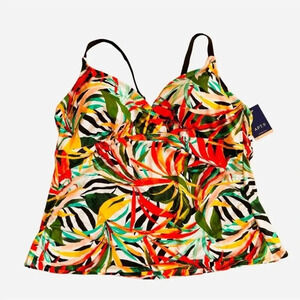 Apt. 9 Women's Size Plus 1X Bright Floral Tropical Swim Tankini Top Ruched NWT